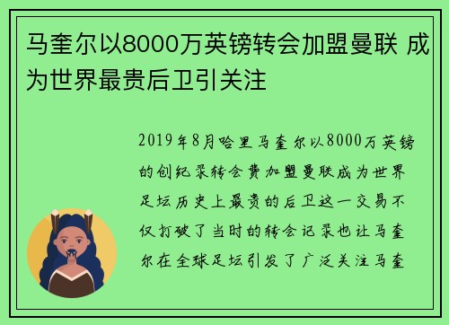 马奎尔以8000万英镑转会加盟曼联 成为世界最贵后卫引关注